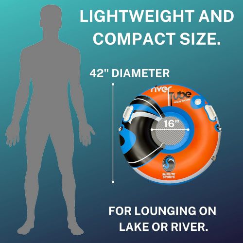  New & Improved 2022 Sunlite Sports River Raft Inflatable Tube, Water Float To Lounge Above Lake and River, Outdoor Water Tube Sport Fun, Recreational Use, Two Grip Handles, Cup Hol