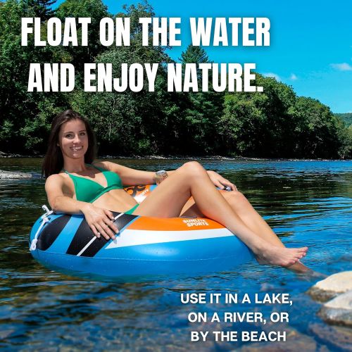  New & Improved 2022 Sunlite Sports River Raft Inflatable Tube, Water Float To Lounge Above Lake and River, Outdoor Water Tube Sport Fun, Recreational Use, Two Grip Handles, Cup Hol