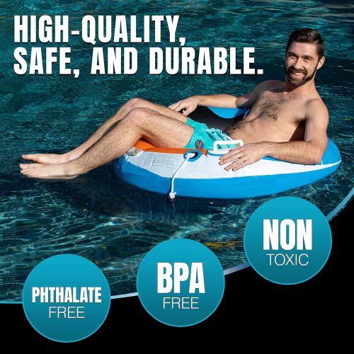  New & Improved 2022 Sunlite Sports River Raft Inflatable Tube, Water Float To Lounge Above Lake and River, Outdoor Water Tube Sport Fun, Recreational Use, Two Grip Handles, Cup Hol