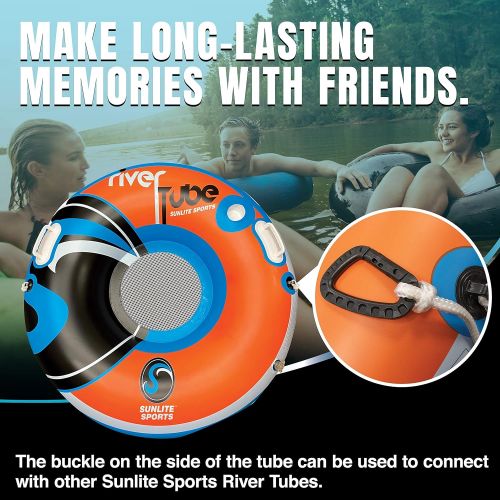  New & Improved 2022 Sunlite Sports River Raft Inflatable Tube, Water Float To Lounge Above Lake and River, Outdoor Water Tube Sport Fun, Recreational Use, Two Grip Handles, Cup Hol