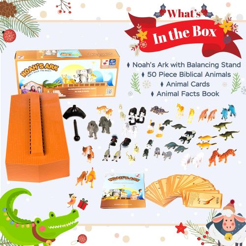  Sunlite Noahs Ark Toy - Balancing Game Religious Stacking Educational Board Game with Animal Toy - 104 Piece Set