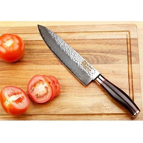  Sunlong 13cm Kochmesser Kueche Santoku Messer-VG10 gehammert Damaskus Edelstahl-Holzgriff SL-DK1063B