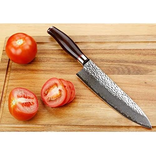  Sunlong 13cm Kochmesser Kueche Santoku Messer-VG10 gehammert Damaskus Edelstahl-Holzgriff SL-DK1063B