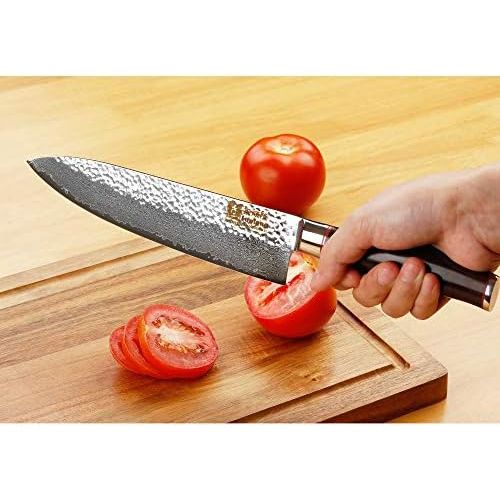  Sunlong 13cm Kochmesser Kueche Santoku Messer-VG10 gehammert Damaskus Edelstahl-Holzgriff SL-DK1063B