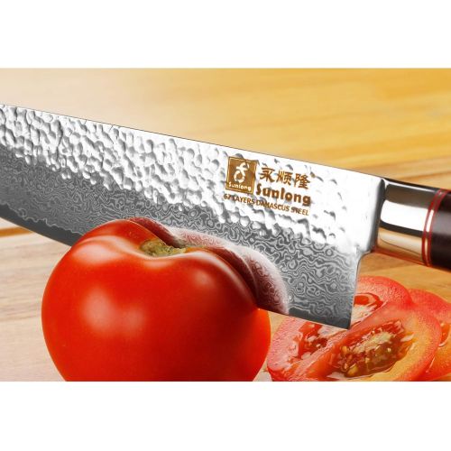  Sunlong 13cm Kochmesser Kueche Santoku Messer-VG10 gehammert Damaskus Edelstahl-Holzgriff SL-DK1063B