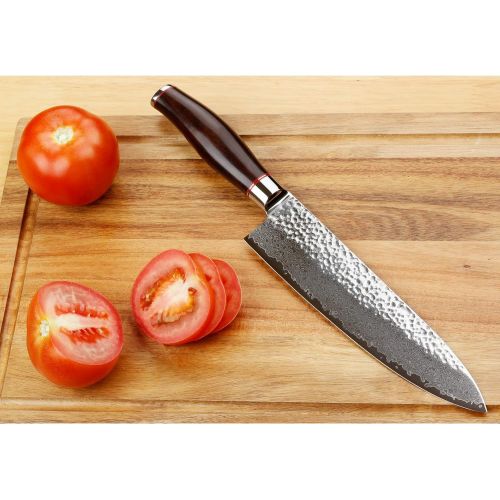  Sunlong 13cm Kochmesser Kueche Santoku Messer-VG10 gehammert Damaskus Edelstahl-Holzgriff SL-DK1063B