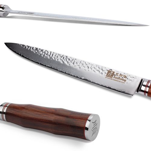  Sunlong Classic Nakirimesser Nakiri Damast Kochmesser-japanischem Damaststahl VG-10,Klinge 16.5cm- Hammerschlag Optik-SL-DK1049R