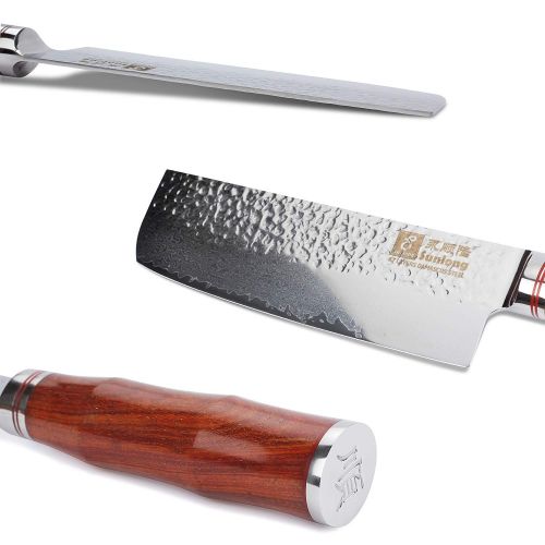  Sunlong Classic Nakirimesser Nakiri Damast Kochmesser-japanischem Damaststahl VG-10,Klinge 16.5cm- Hammerschlag Optik-SL-DK1049R