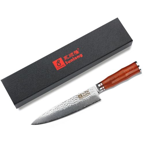  Sunlong Classic Nakirimesser Nakiri Damast Kochmesser-japanischem Damaststahl VG-10,Klinge 16.5cm- Hammerschlag Optik-SL-DK1049R