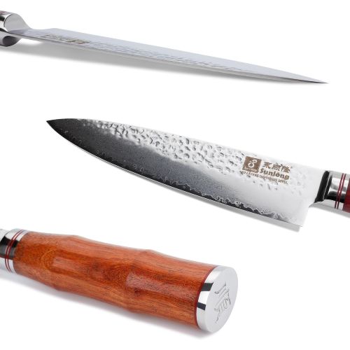  Sunlong 8-Zoll-Profi-Kochmesser geschmiedet Damaskus Stahl V10 Stahlkern - Nakiri Messer - Damastmesser Chineseisches Kochmesser - Palisander Griff SL-DK1045R