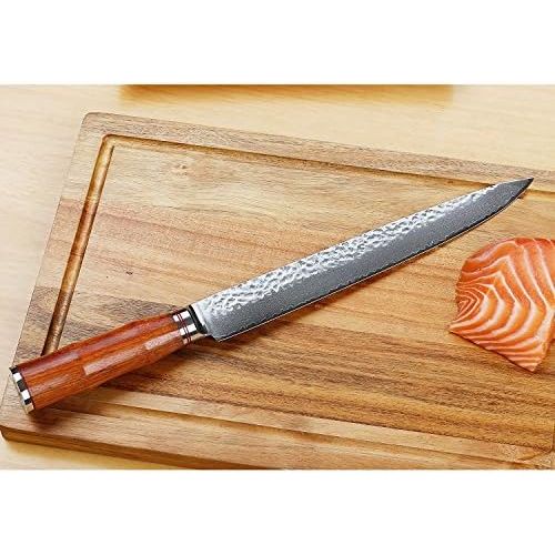  Sunlong 10-Zoll-Damaskus-Fleischschnitzmesser, scharfes Schneidemesser, Beste Qualitaet Japanischer VG10 Super Steel 67-Schicht-Damast, scharfe doppelseitige Klinge, Palisandergriff