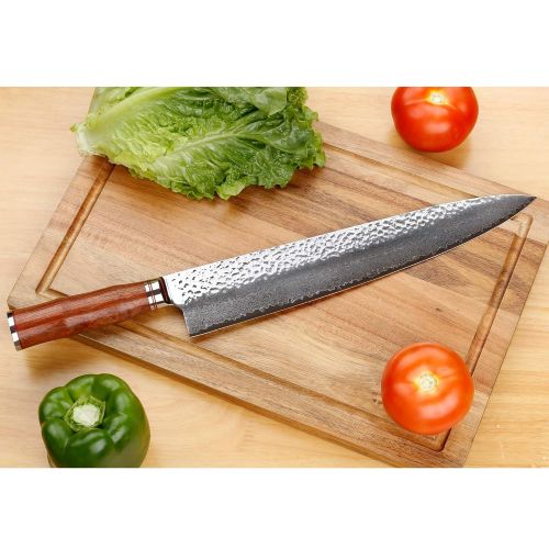  Sunlong Chefmesser Pro 12-Zoll-Kuechenmesser-Japanisch VG10 Super Steel 67-Schicht Damaskus-Rasiermesser Scharfe Klinge-Ergonomischer Palisandergriff SL-DK10413R