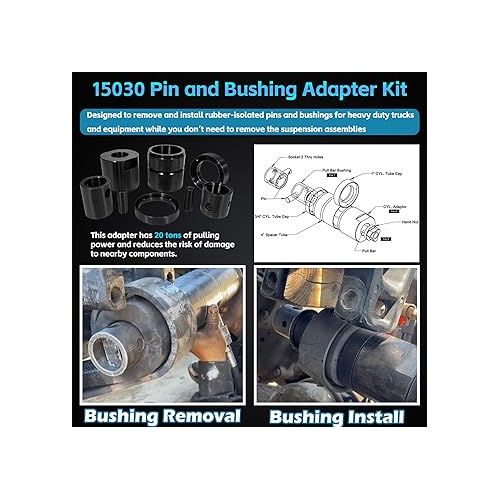  Sunluway 15030 Leaf Spring Pin & Bushing Adapter Service Kit Used with The Pin & Bushing Starter Kit for Heavy Duty Trucks & Equipment, Adapter Tool for Removing Pins & Bushings