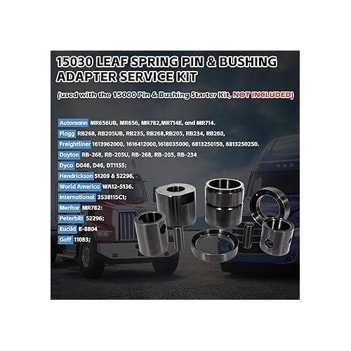  Sunluway 15030 Leaf Spring Pin & Bushing Adapter Service Kit Used with The Pin & Bushing Starter Kit for Heavy Duty Trucks & Equipment, Adapter Tool for Removing Pins & Bushings