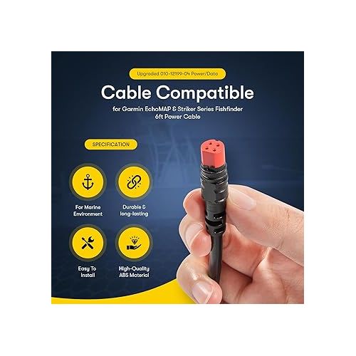  Upgraded 010-12199-04 Power/Data Cable Compatible for Garmin EchoMAP & Striker Series Fishfinder, 6ft Power Cable with NMEA 0183 Inputs/Outputs, 4-Pin 4Xdv/