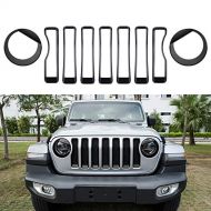 Sunluway Front Grille Inserts Guard Grill Trim Cover & Angry Bird Headlight Covers Trim for 2018 2019 Jeep Wrangler JL Sport/Sports (Pack of 9)