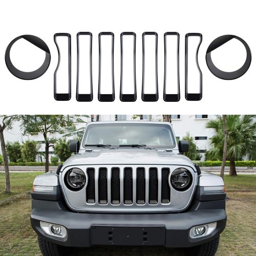  Sunluway Front Grille Inserts Guard Grill Trim Cover & Angry Bird Headlight Covers Trim for 2018 2019 Jeep Wrangler JL SportSports (Pack of 9)