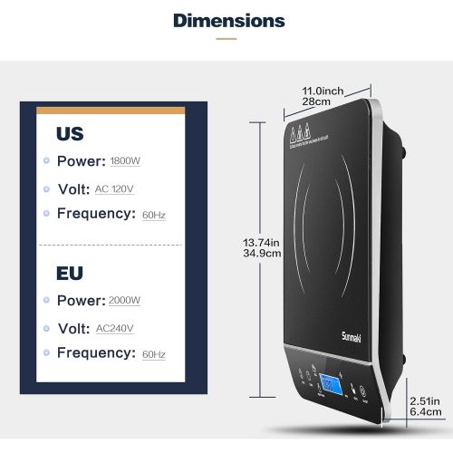  [아마존베스트]Sunmaki Portable Induction Cooktop, 1800W Max induction cooker with LCD Sensor Touch,9 Power Levels and 10 Temperature Setting,Touch Controls,4 hours Timer