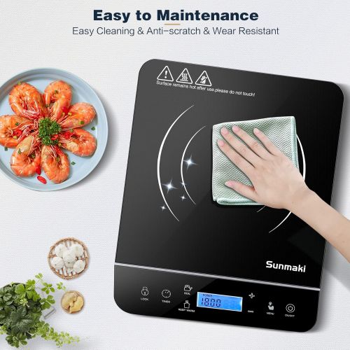  [아마존베스트]Sunmaki Portable Induction Cooktop, 1800W Max induction cooker with LCD Sensor Touch,9 Power Levels and 10 Temperature Setting,Touch Controls,4 hours Timer