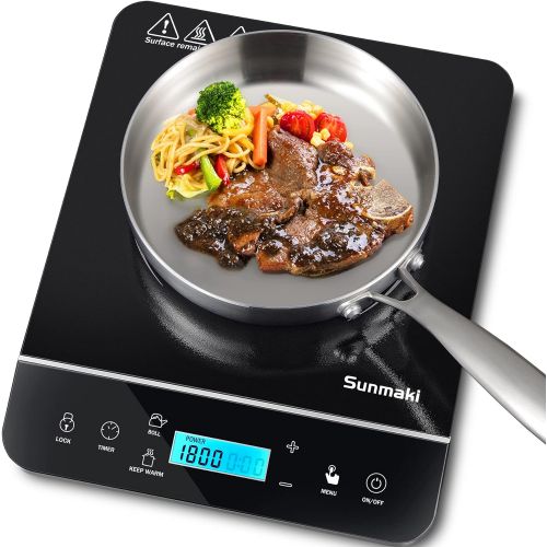  [아마존베스트]Sunmaki Portable Induction Cooktop, 1800W Max induction cooker with LCD Sensor Touch,9 Power Levels and 10 Temperature Setting,Touch Controls,4 hours Timer