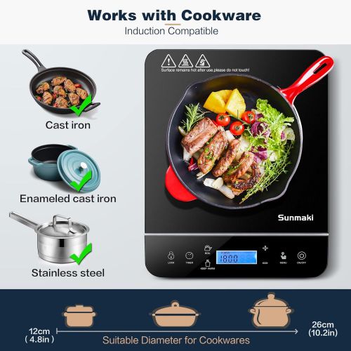  [아마존베스트]Sunmaki Portable Induction Cooktop, 1800W Max induction cooker with LCD Sensor Touch,9 Power Levels and 10 Temperature Setting,Touch Controls,4 hours Timer