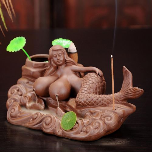  인센스스틱 Sunmir Home Decor Ceramic Mermaid backflow Incense Burner Incense Stick Holder Ceramic Oil Burners