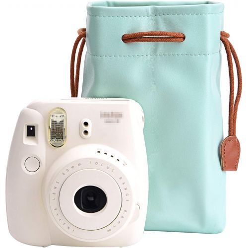  SUNMNS PU Leather Drawstring Pouch Bag Compatible with Fujifilm Instax Mini 11 9 8 90 70 26 Instant Camera, Instant Film Printer and Kids Camera, Blue
