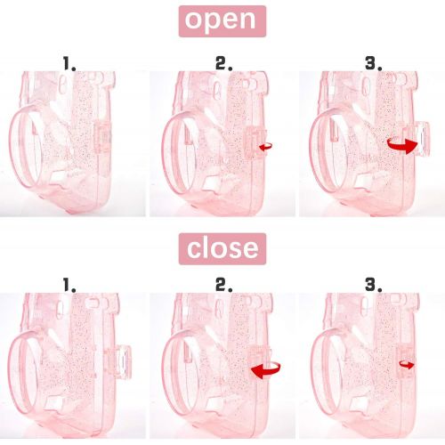  SUNMNS Clear Crystal Protective Case Compatible with Fujifilm Instax Mini 11 Instant Camera, Hard PVC Cover with Removable Rainbow Shoulder Strap (Shining Pink)