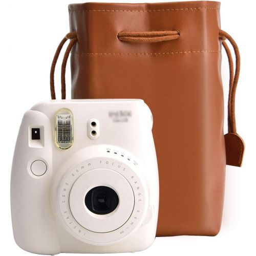  SUNMNS Retro PU Leather Drawstring Pouch Bag Compatible with Fujifilm Instax Mini 11 9 8 90 70 26 Instant Camera, Instant Film Printer and Kids Camera, Brown