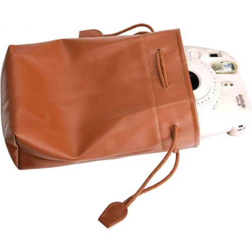  SUNMNS Retro PU Leather Drawstring Pouch Bag Compatible with Fujifilm Instax Mini 11 9 8 90 70 26 Instant Camera, Instant Film Printer and Kids Camera, Brown