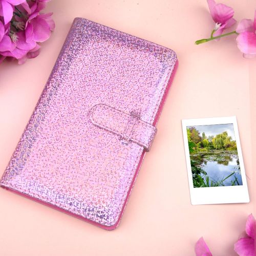  Sunmns Wallet PU Leather Photo Album for Fujifilm Instax Mini 11 9 8 90 8+ 26 7s Instant Camera Film, Polaroid Snap Zip Z2300 PIC-300 Film (Shining Pink)