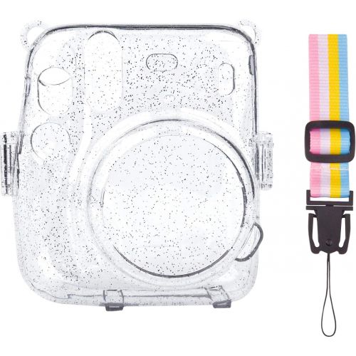  SUNMNS Clear Crystal Protective Case Compatible with Fujifilm Instax Mini 11 Instant Camera, Hard PVC Cover with Removable Rainbow Shoulder Strap (Shining Transparent)