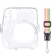 SUNMNS Clear Crystal Protective Case Compatible with Fujifilm Instax Mini 11 Instant Camera, Hard PVC Cover with Removable Rainbow Shoulder Strap (Transparent)