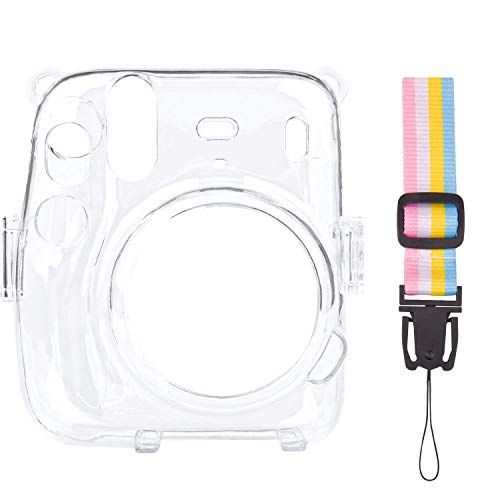  SUNMNS Clear Crystal Protective Case Compatible with Fujifilm Instax Mini 11 Instant Camera, Hard PVC Cover with Removable Rainbow Shoulder Strap (Transparent)