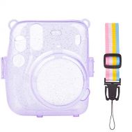 SUNMNS Clear Crystal Protective Case Compatible with Fujifilm Instax Mini 11 Instant Camera, Hard PVC Cover with Removable Rainbow Shoulder Strap (Shining Purple)