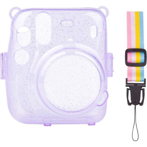  SUNMNS Clear Crystal Protective Case Compatible with Fujifilm Instax Mini 11 Instant Camera, Hard PVC Cover with Removable Rainbow Shoulder Strap (Shining Purple)