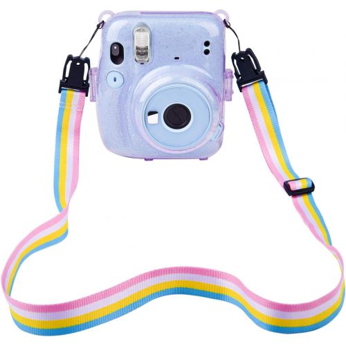  SUNMNS Clear Crystal Protective Case Compatible with Fujifilm Instax Mini 11 Instant Camera, Hard PVC Cover with Removable Rainbow Shoulder Strap (Shining Purple)