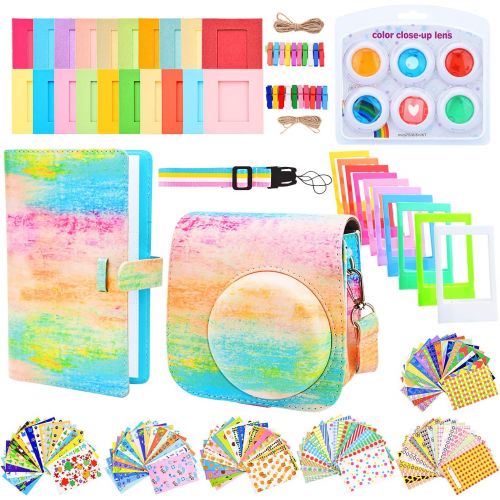  Sunmns Camera Accessories Bundle Kit Set Compatible with Fujifilm Instax Mini 9, Accessory Include Case, Album, Film Stickers, Desk Frames, Hanging Frame, Filters, Strap (Rainbow)