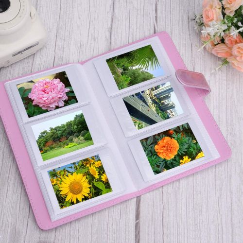  Sunmns Wallet PU Leather Photo Album Compatible with Fujifilm Instax Mini 11 9 8 90 8+ 26 7s Instant Camera Film, Polaroid Snap Zip Z2300 PIC-300 Film (Bright Pink)