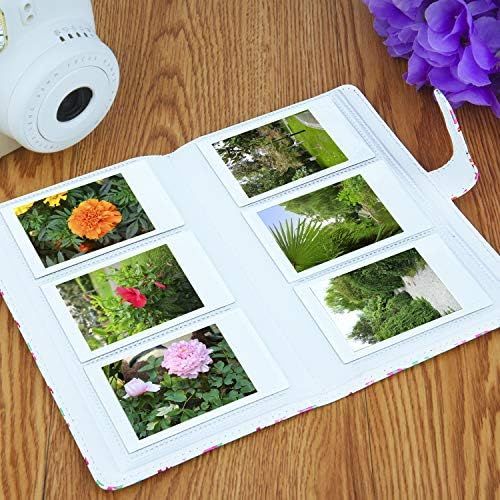  Sunmns Floral Wallet PU Leather Photo Album Compatible with Fujifilm Instax Mini 11 9 8 90 8+ 26 Instant Camera Film, Polaroid Snap Zip Z2300 PIC-300 Film (White Floral)