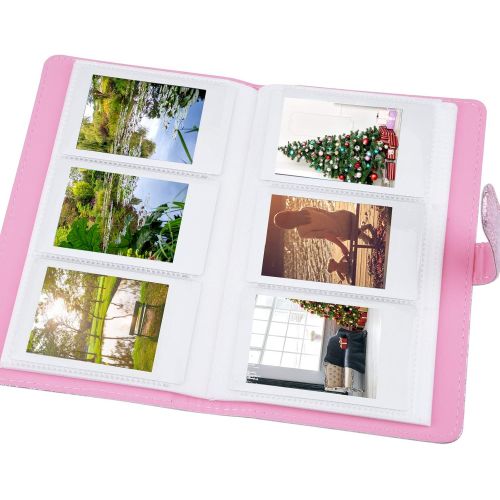  Sunmns Wallet PU Leather Photo Album for Fujifilm Instax Mini 11 9 8 90 8+ 26 7s Instant Camera Film, Polaroid Snap Zip Z2300 PIC-300 Film (Shining Pink)