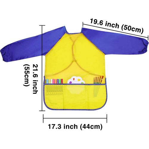  [아마존베스트]Sunmns Kids Art Smocks, Children Boy Waterproof Artist Painting Aprons Long Sleeve with 3 Pockets for Age 3-5 Years, 2 Pieces (Yellow, Blue)