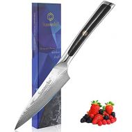 Sunnecko Steakmesser 5inch- Elite Serie Steakbesteck Japanisches Damaskus Kuechenmesser mit Scharfer Wellenschliff