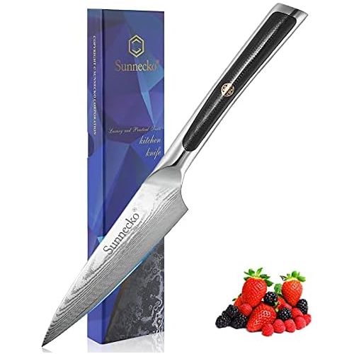  Sunnecko Steakmesser 5inch- Elite Serie Steakbesteck Japanisches Damaskus Kuechenmesser mit Scharfer Wellenschliff