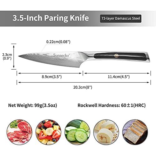  Sunnecko Steakmesser 5inch- Elite Serie Steakbesteck Japanisches Damaskus Kuechenmesser mit Scharfer Wellenschliff