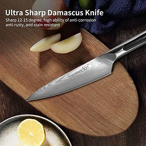  Sunnecko Steakmesser 5inch- Elite Serie Steakbesteck Japanisches Damaskus Kuechenmesser mit Scharfer Wellenschliff