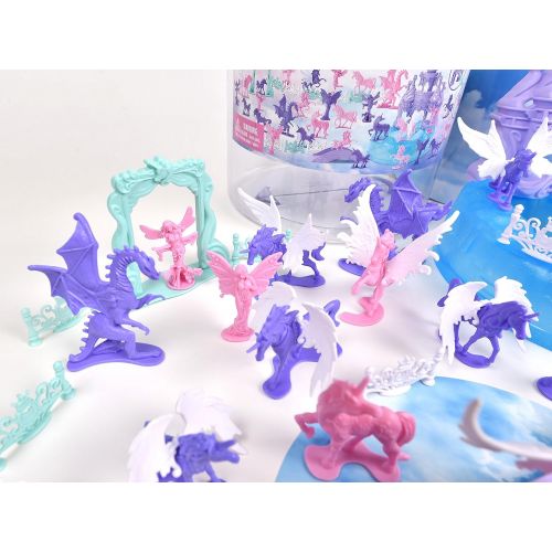  Sunny Days Entertainment Maxx Action Sparkle Dreamland Toy Unicorn Figures with Fairies, Dragons, Castles and Storage Container