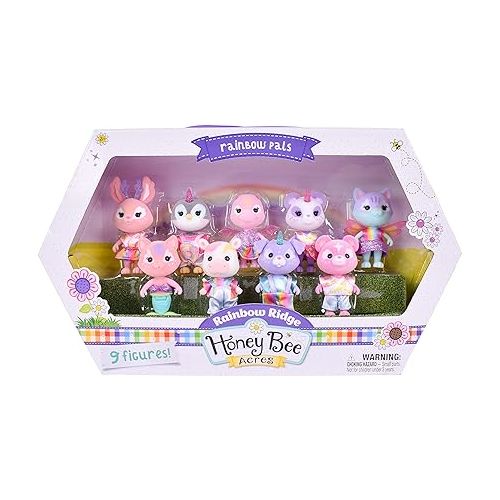  Sunny Days Entertainment Honey Bee Acres Rainbow Ridge Pals - 9 Miniature Flocked Dolls | Small Fantasy Collectible Figures | Pretend Play Toys for Kids