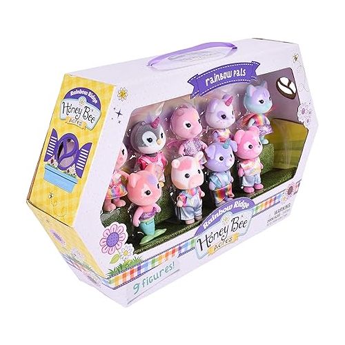  Sunny Days Entertainment Honey Bee Acres Rainbow Ridge Pals - 9 Miniature Flocked Dolls | Small Fantasy Collectible Figures | Pretend Play Toys for Kids