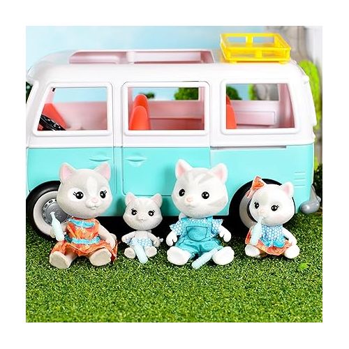  Sunny Days Entertainment Honey Bee Acres Purringtons Cat Family - 4 Miniature Flocked Dolls | Small Collectible Kitten Figures | Pretend Play Toys for Kids